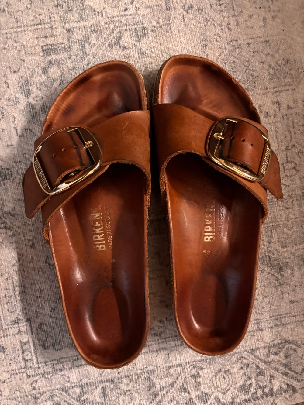 BIRKENSTOCK Madrid Big Buckle Oiled Leather Sandals Cognac Gold